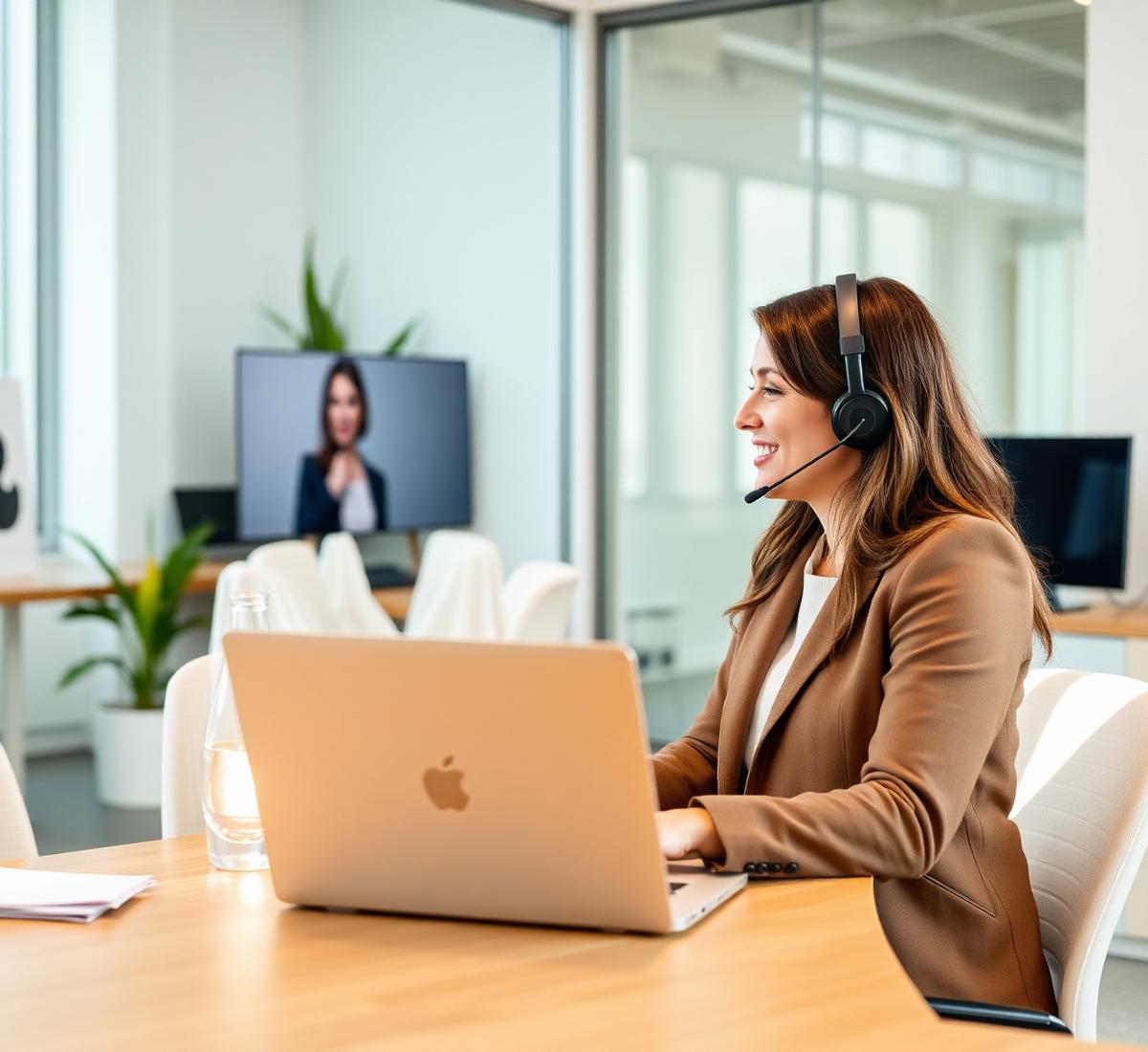 Ejecutiva en clase de inglés por videoconferencia
